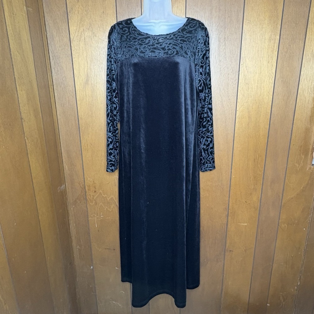VTG Y2K DVF Dress Women M Black Burnout Velvet Whimsigoth Witchy Evening Maxi